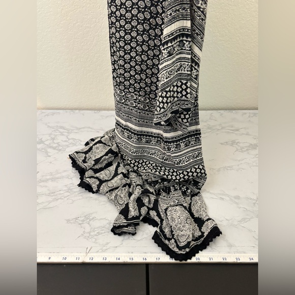 NY Sleeveless Twist Front Maxi Summer Dress Gray Printed Design Size L Boho - Picture 3 of 6